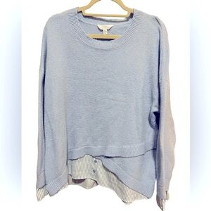 Time and Tru - Light Blue crew neck sweater with “shirt trimming” in blue/white